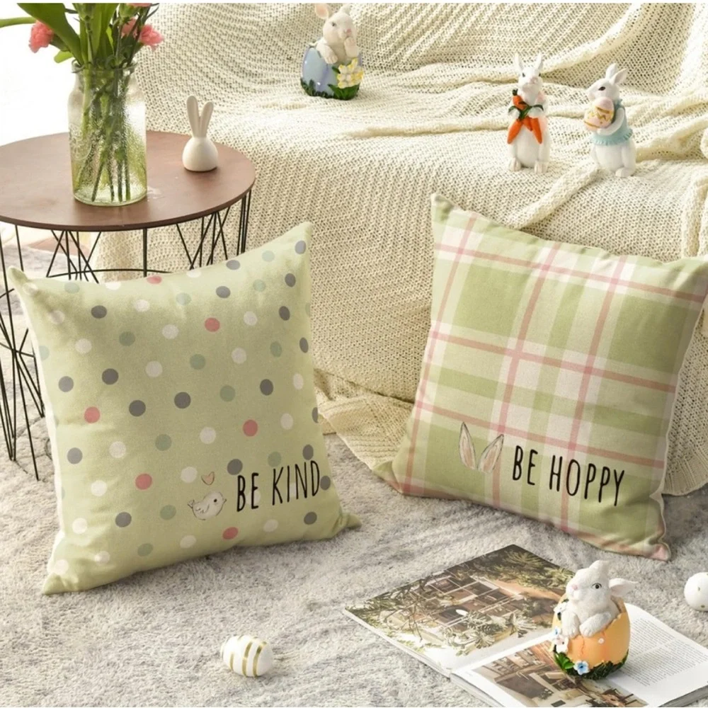 NEW Be Hoppy Be Kind Easter Spring Bunny Pillow covers set of 4